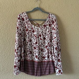Faded Glory Floral Blouse - Red and White